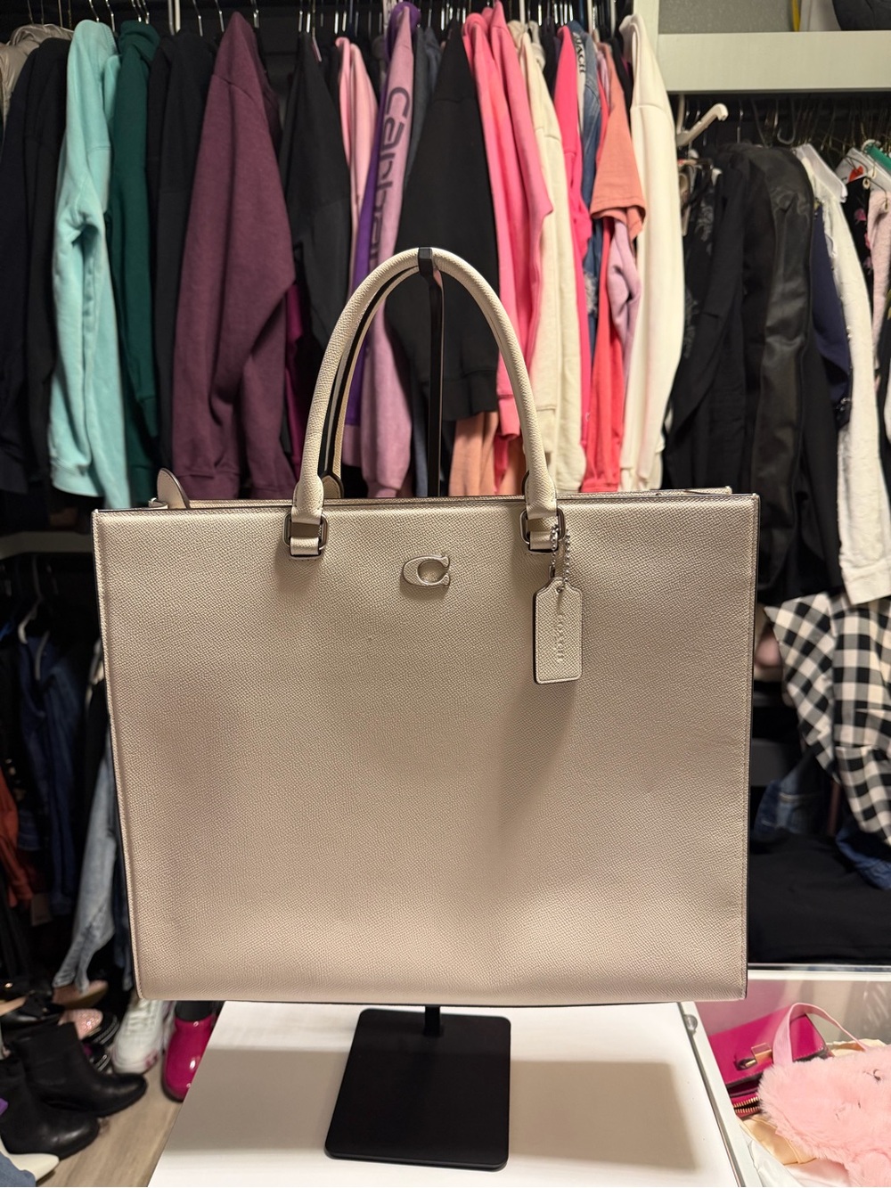 Coach Pebbled Leather Tote in Chalk/Beige